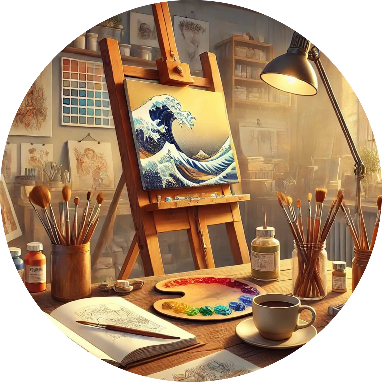 Künstleratelier mit Staffelei und Farben
Kreatives Maleratelier mit Staffelei, Farbpalette und Pinsel – inspiriert zum Selbermalen.