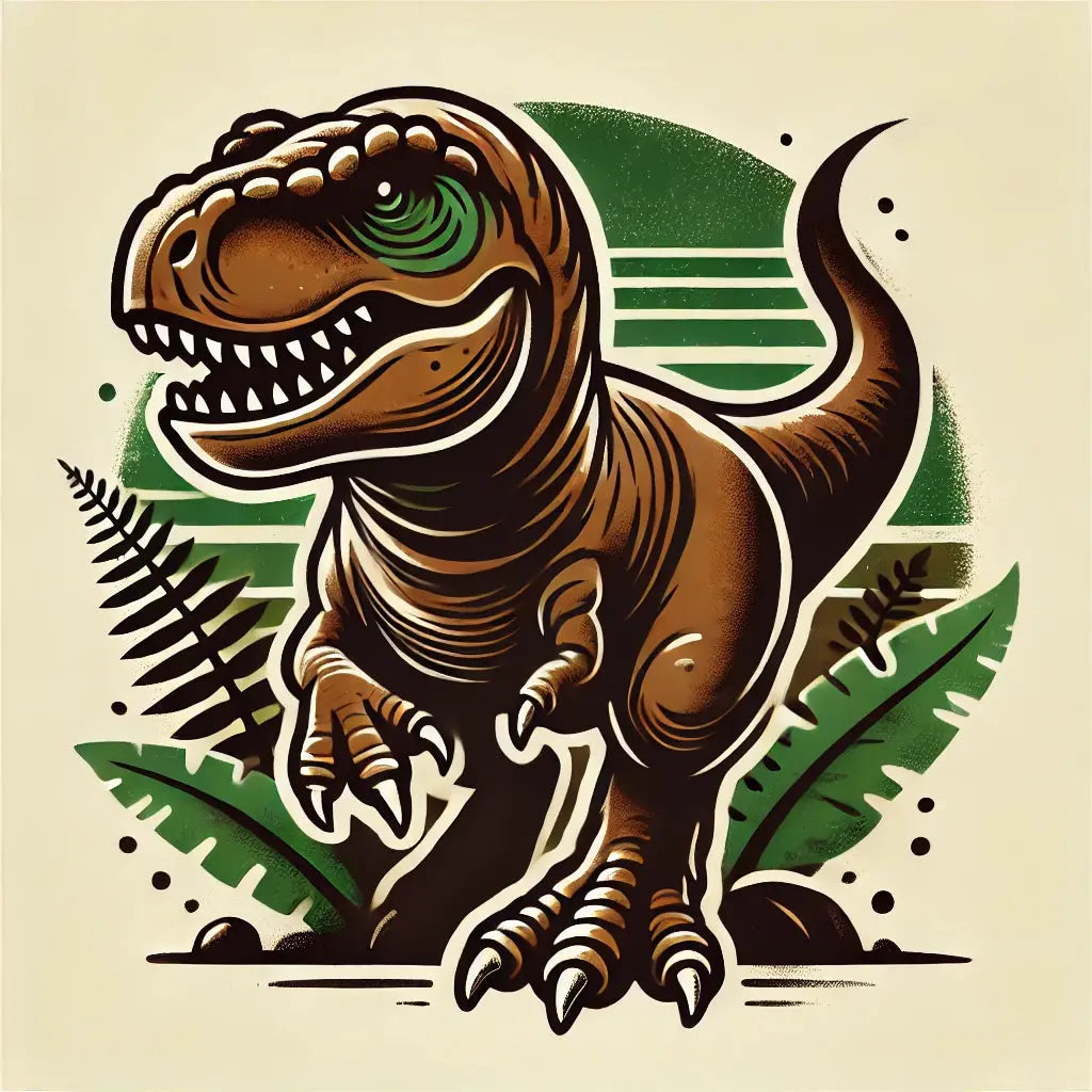 Comic-T-Rex mit Streifen, kräftige Outlines und Retro-Design