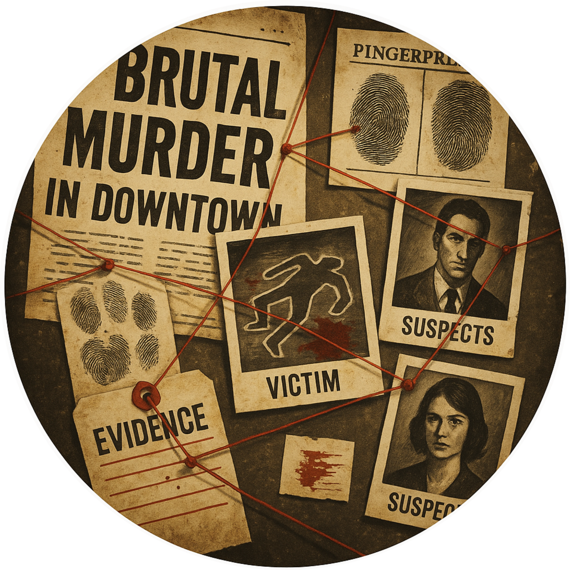 Tortenaufleger „True Crime & Crime“ – Essbares Fondantbild (rund ∅ 20 cm) Mein Shop