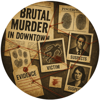 Tortenaufleger „True Crime & Crime“ – Essbares Fondantbild (rund ∅ 20 cm) Mein Shop