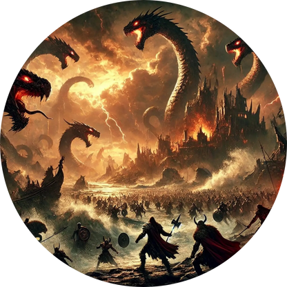 Tortenaufleger Nordische Mythologie – Essbares Fondantbild (Erwachsene, rund ∅ 20 cm) - Tisch&Torte