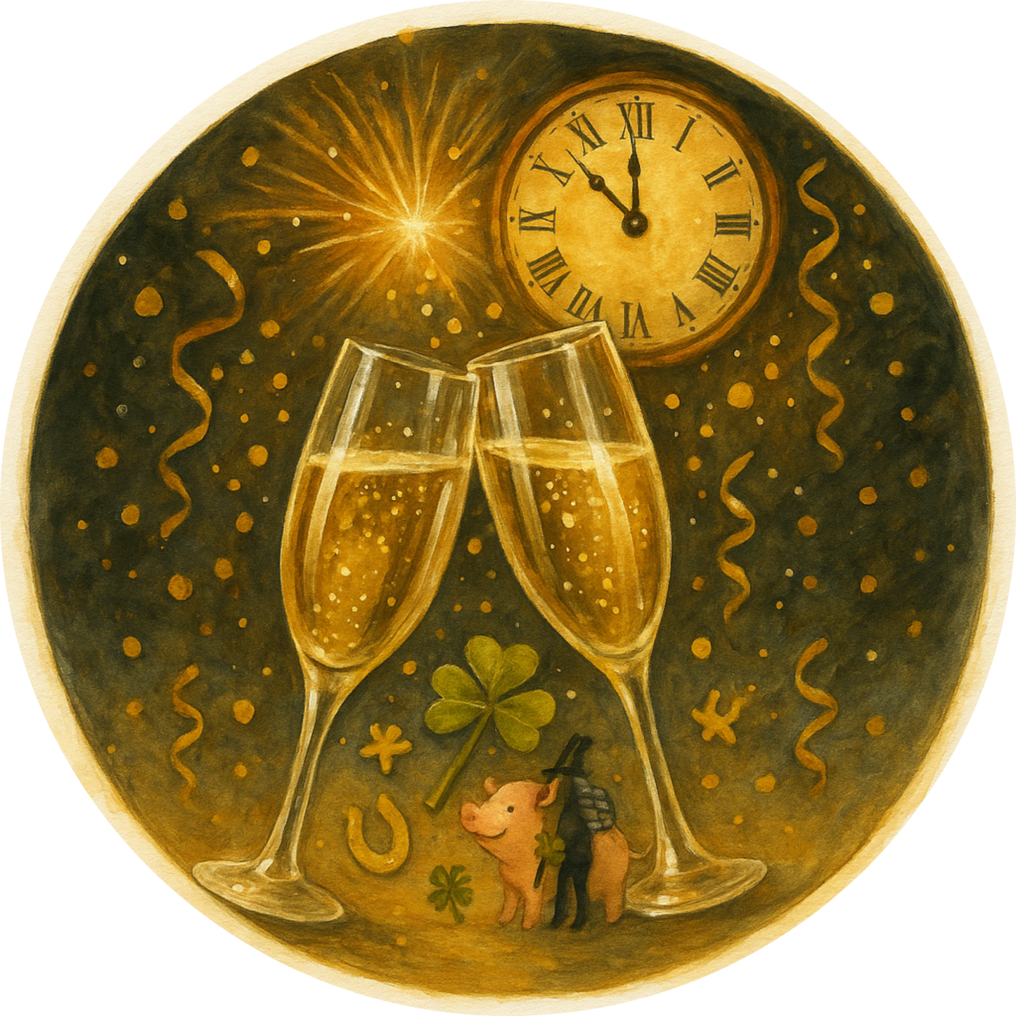 Tortenaufleger „Silvester“ – Essbares Fondantbild (rund ∅ 20 cm) Mein Shop