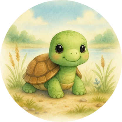 Grüne Baby-Schildkröte mit fröhlichem Gesicht