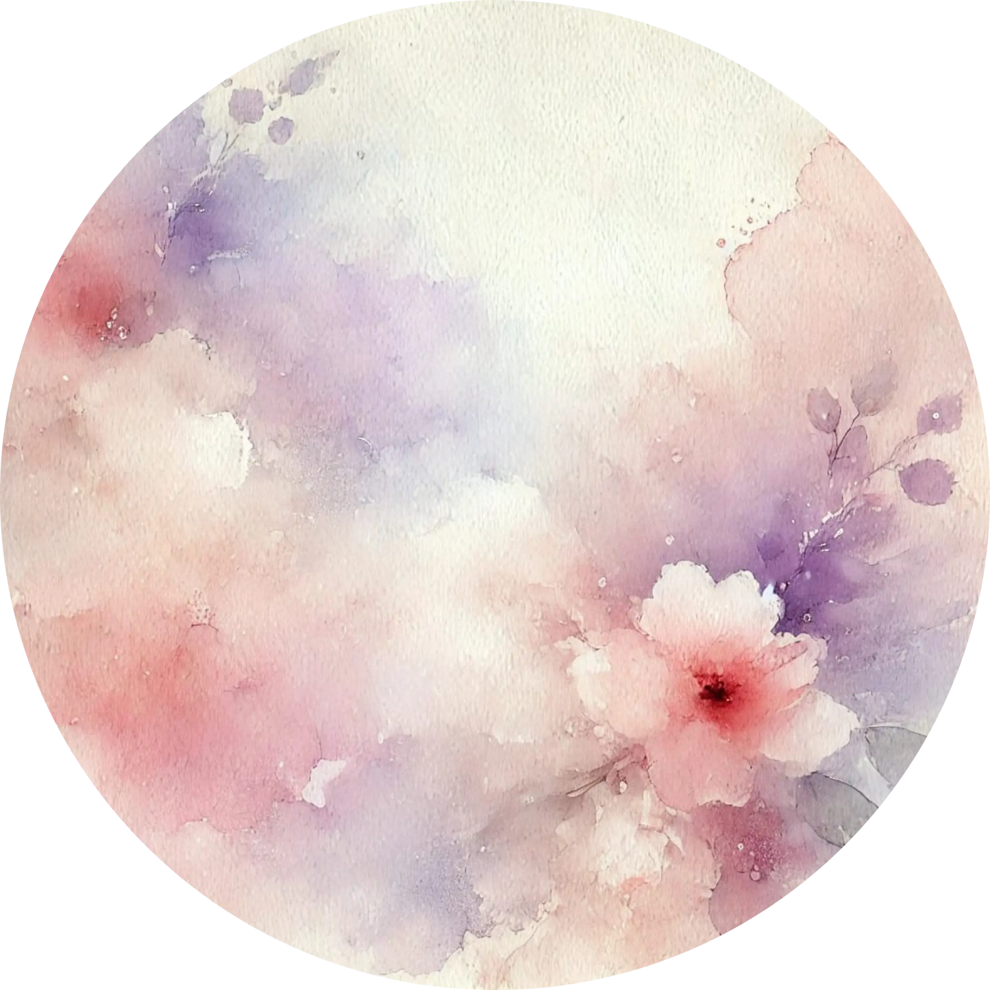 Aquarellhintergrund in Rosa und Flieder mit zarten Blütenakzenten