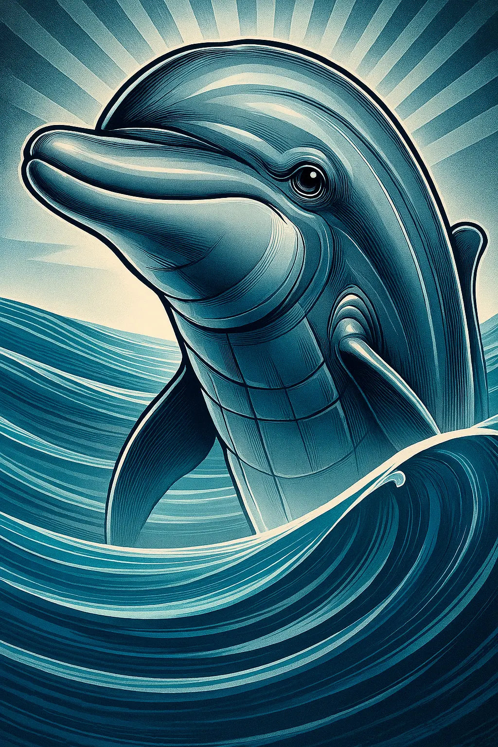 Fröhlicher Delfin auf blauem Wasserhintergrund