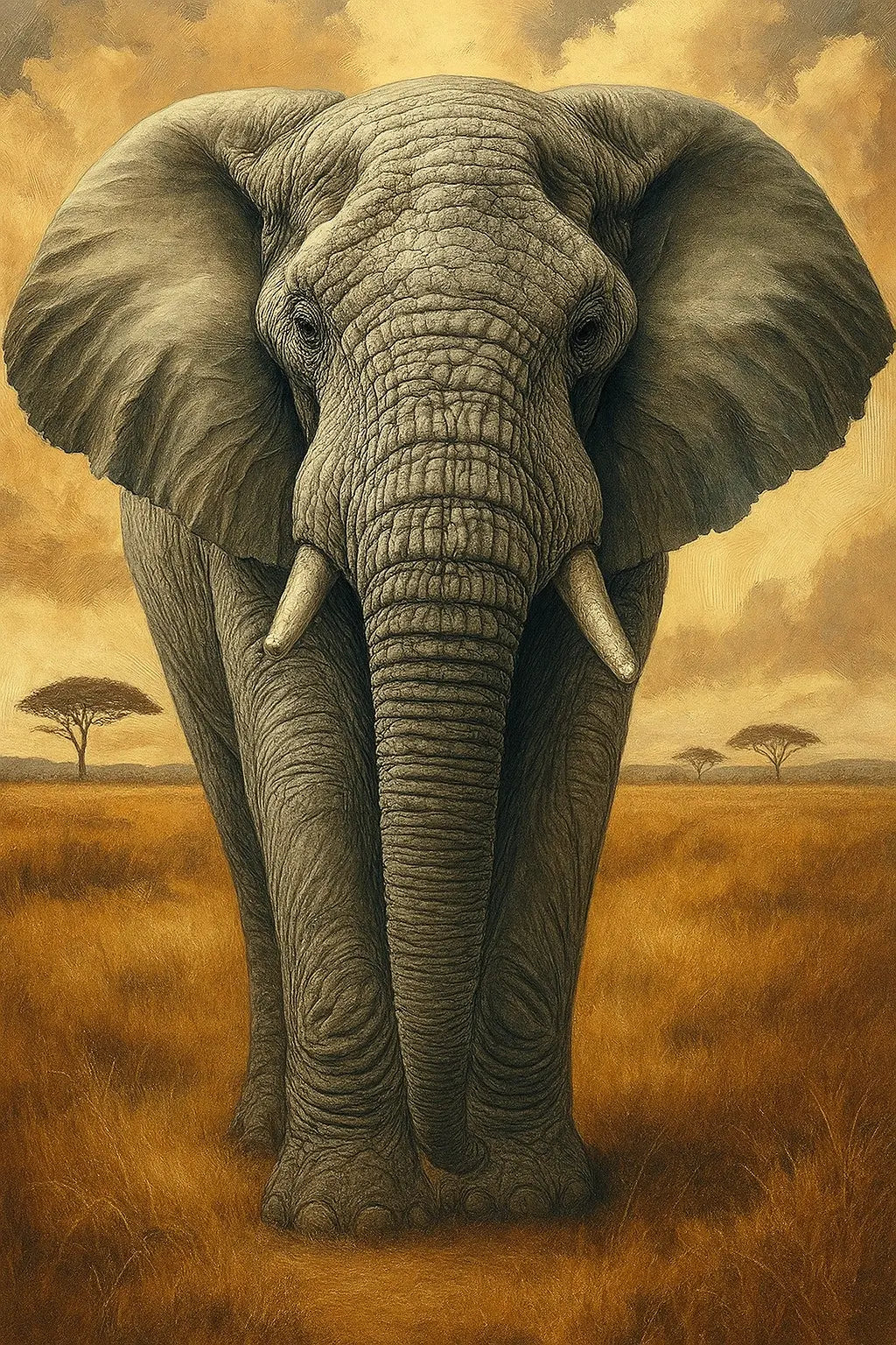 Afrikanischer Elefant mit langen Stoßzähnen – frontal