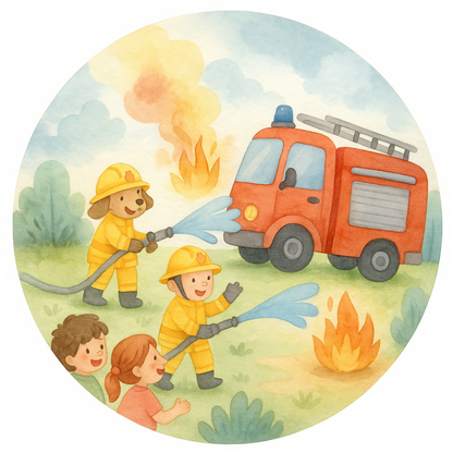 Feuerwehrauto im Kinderbuch Stil