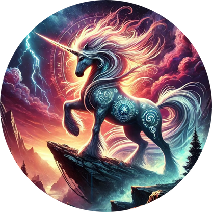 Dunkles Flammen-Einhorn in dramatischer Szene
