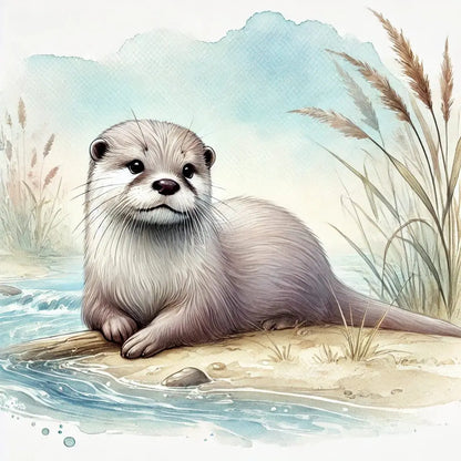Otter am Ufer mit elegantem Fell und verträumtem Blick
