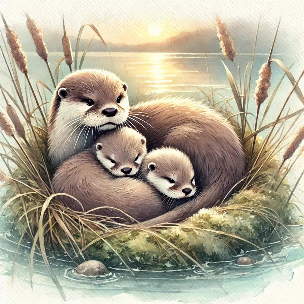 Ottermutter mit Jungem auf dem Bauch – zärtliche Szene in weichem Licht