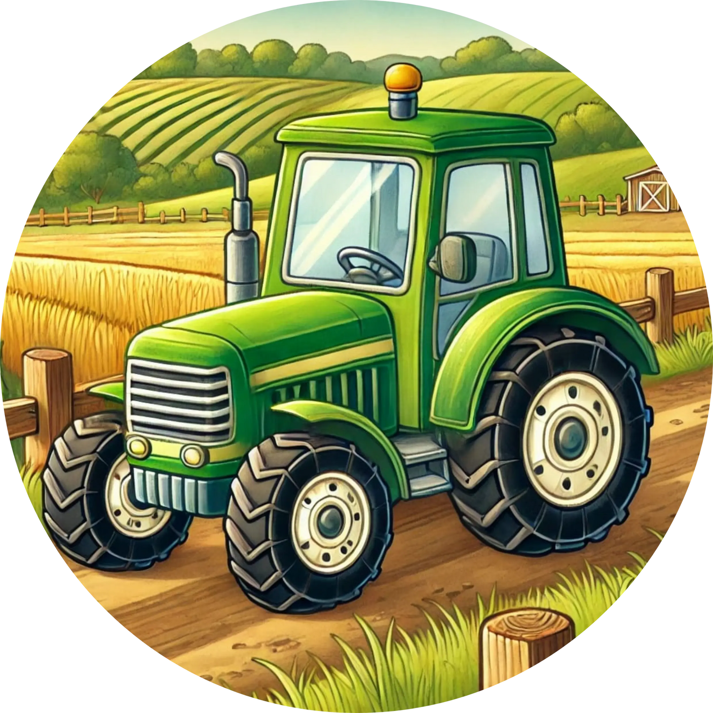 Grüner Traktor auf einem Feld, ländliche Szene mit Ackerbau.