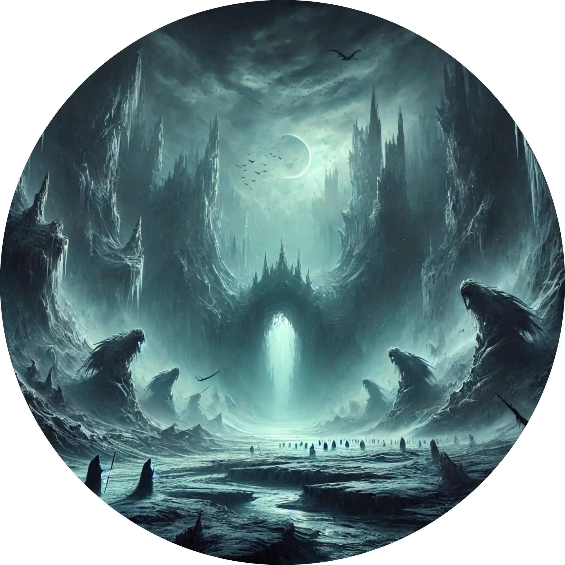 Finstere Unterwelt aus der nordischen Mythologie – gewundene Höhlen und drohende Schatten.