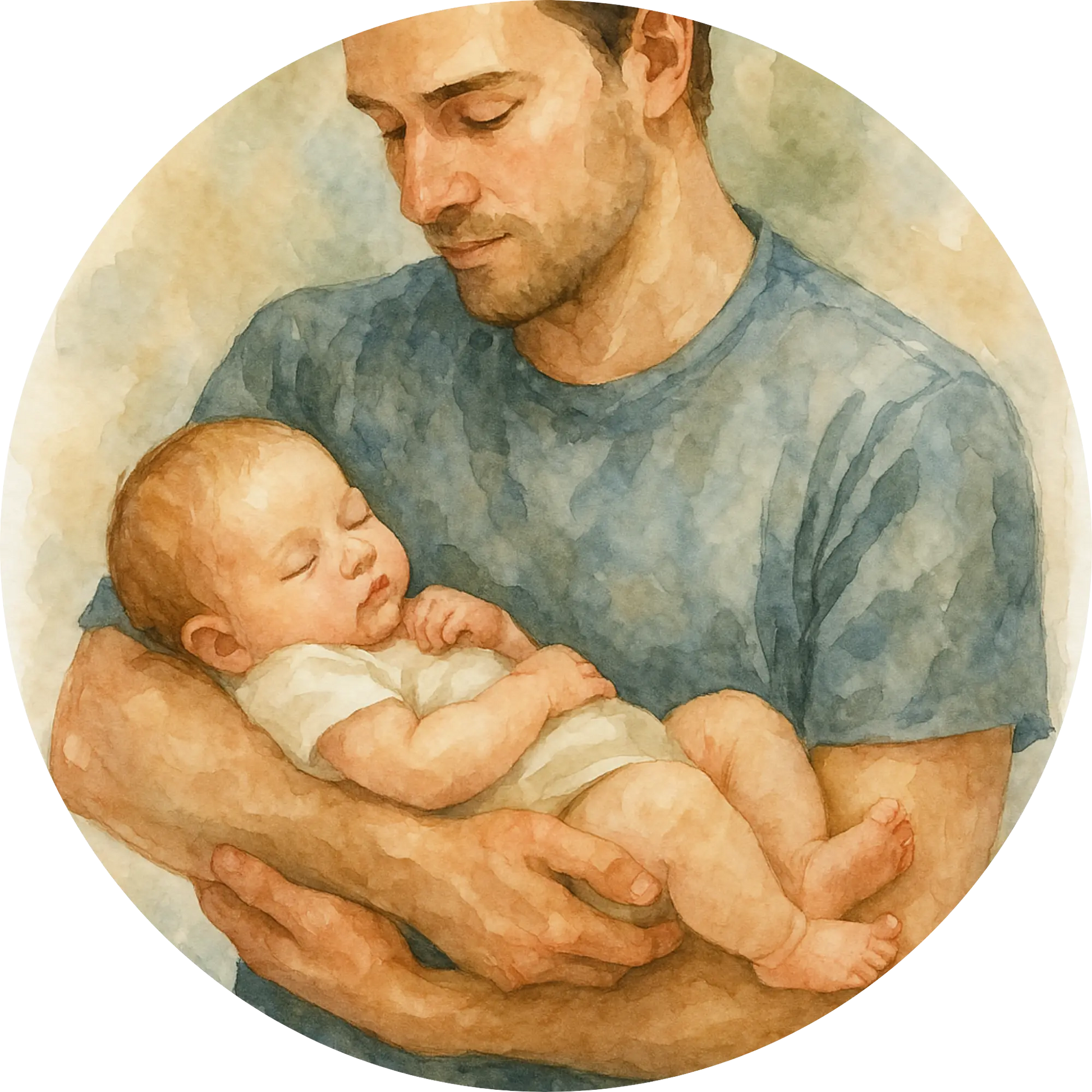 Vater hält Neugeborenes auf dem Arm – emotionales Vater-Kind-Motiv