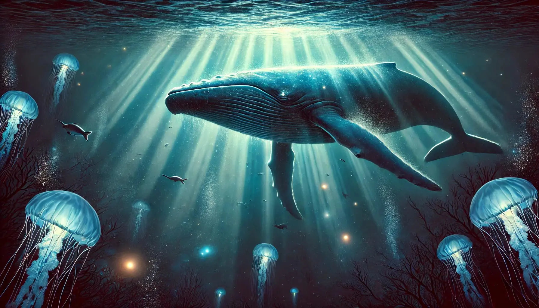 Wal unter Wasser – schimmernde Lichtstrahlen