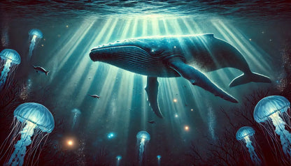Wal unter Wasser – schimmernde Lichtstrahlen