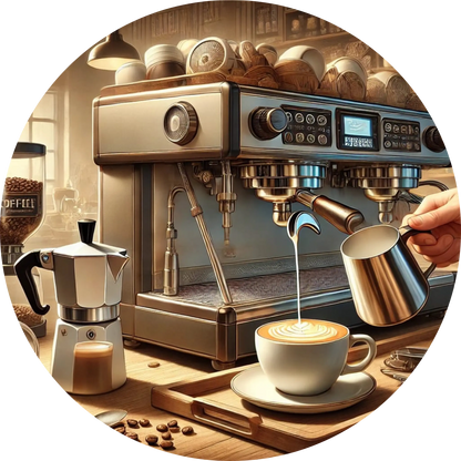 Siebträgermaschine und Espressotassen auf einer rustikalen Bar